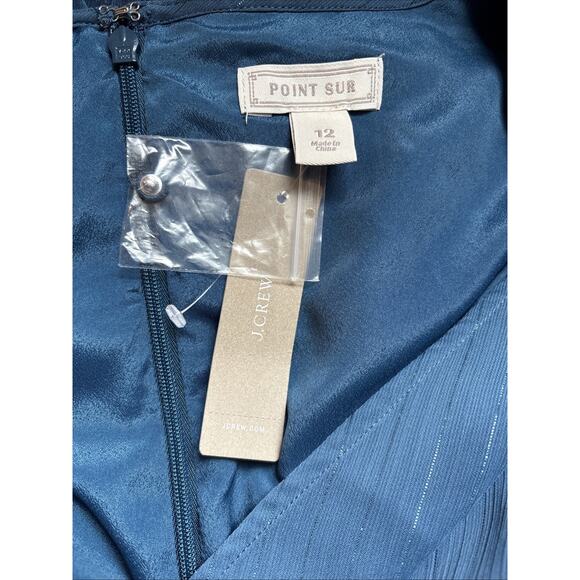 NEW J.Crew Point Sur Faux Wrap Dress Womens 12 Blue Lurex Chiffon Tiered Ruffle - Picture 10 of 12